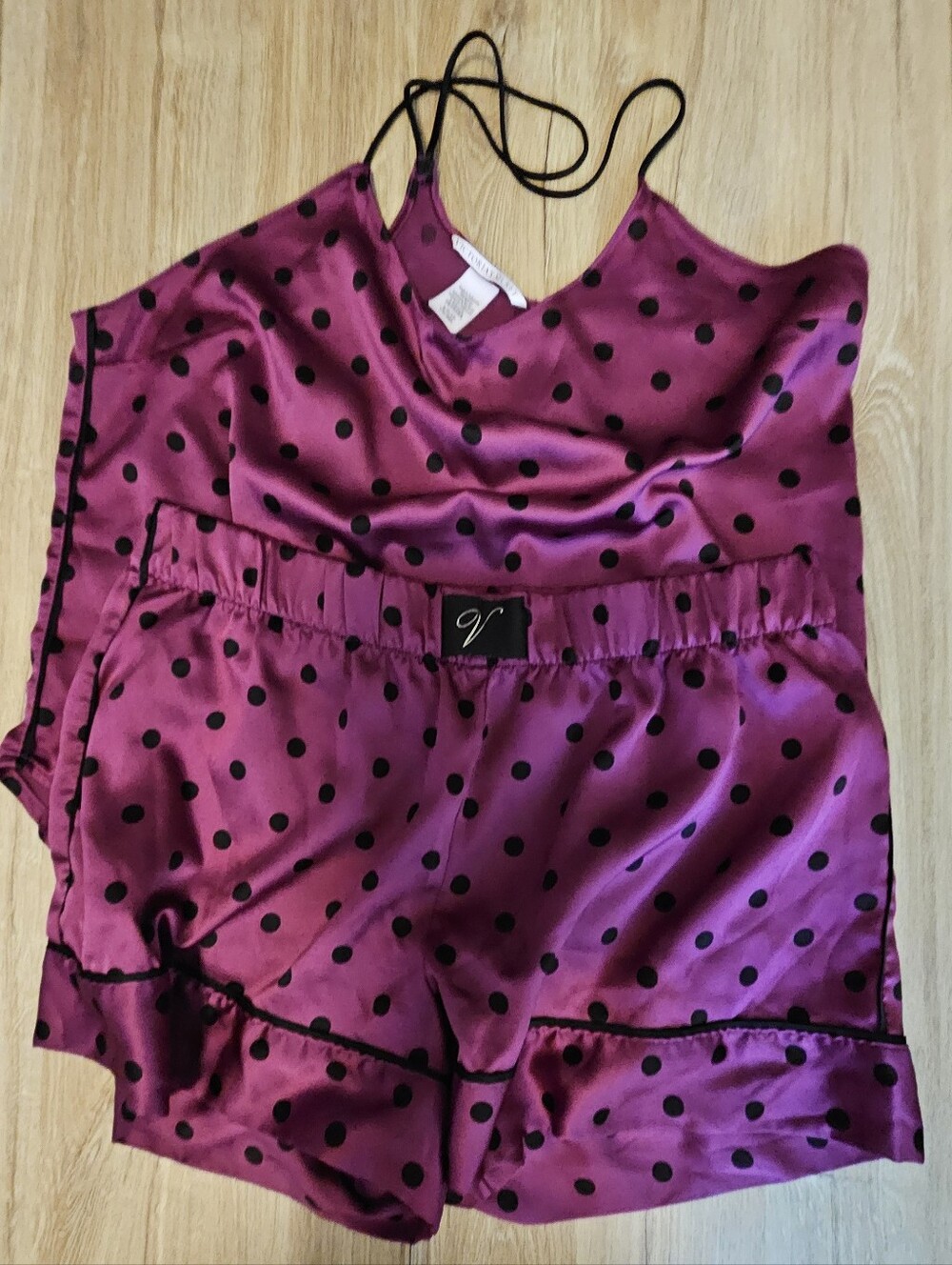 Victoria's Secret Purple Satin Polka Dot Camisole & Shorts Set